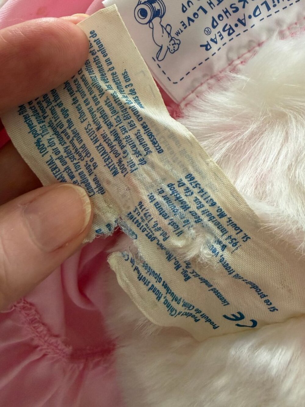 Build A Bear White Pink Marbled Teddy Bear Gingham Dress Stuffed Animal Y2K - Picture 15 of 15